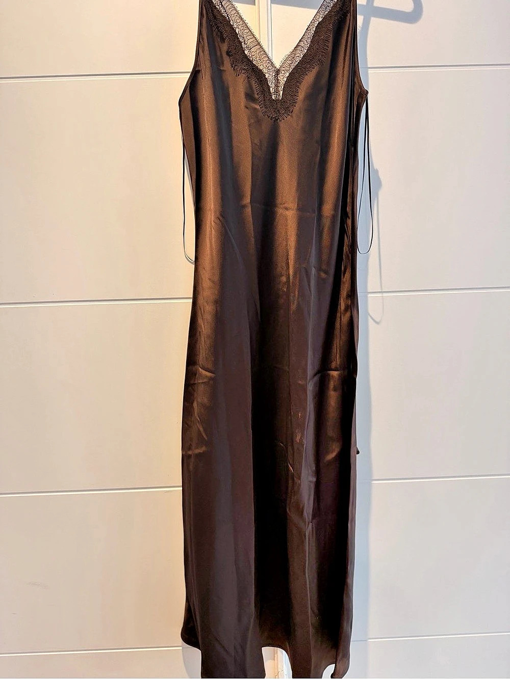 Massimo Dutti Lace-Up Satin Gown Black Maxi Slip Dress NWT